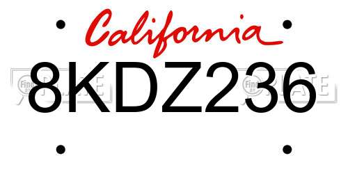 8KDZ236 California License Plate