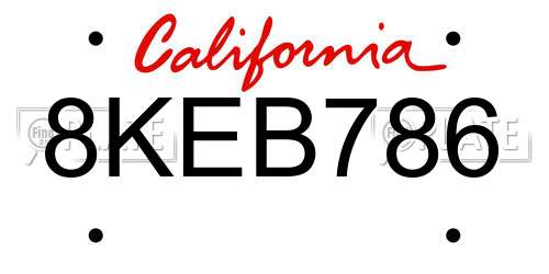 8KEB786 California License Plate