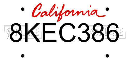 8KEC386 California License Plate