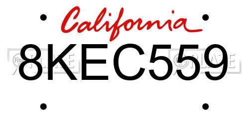 8KEC559 California License Plate