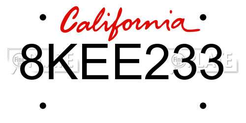 8KEE233 California License Plate
