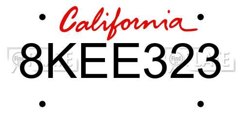8KEE323 California License Plate