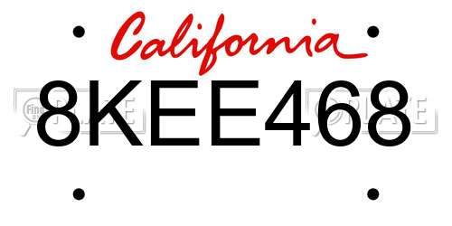 8KEE468 California License Plate