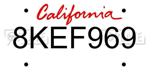 8KEF969 California License Plate