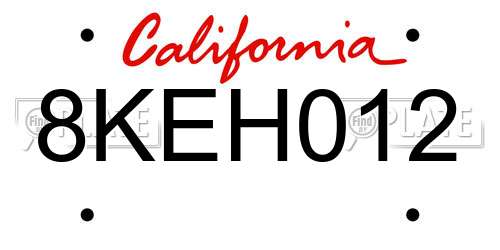 8KEH012 California License Plate