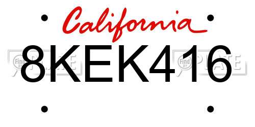 8KEK416 California License Plate