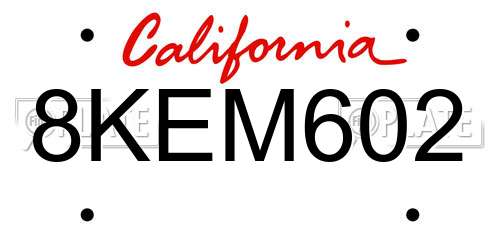 8KEM602 California License Plate