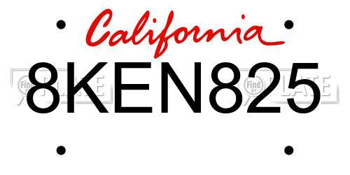8KEN825 California License Plate