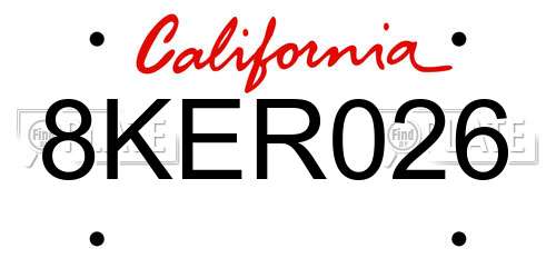 8KER026 California License Plate