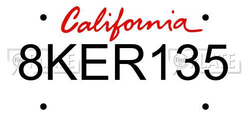 8KER135 California License Plate