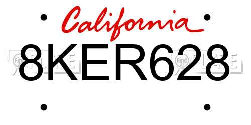 8KER628 California License Plate