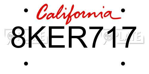 8KER717 California License Plate
