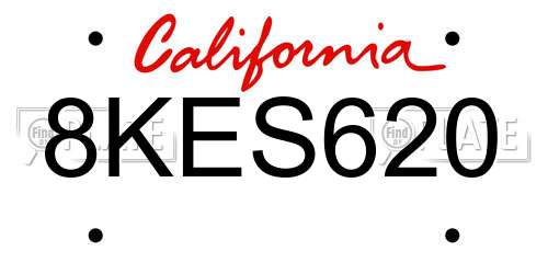 8KES620 California License Plate