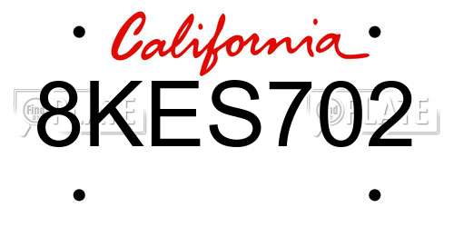 8KES702 California License Plate