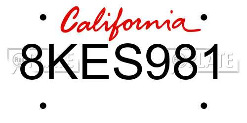 8KES981 California License Plate