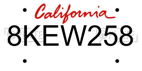8KEW258 California License Plate