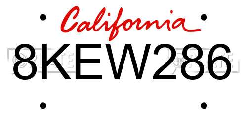 8KEW286 California License Plate