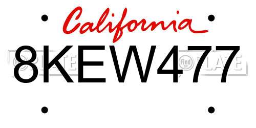 8KEW477 California License Plate