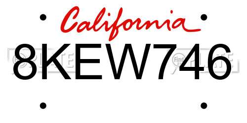 8KEW746 California License Plate