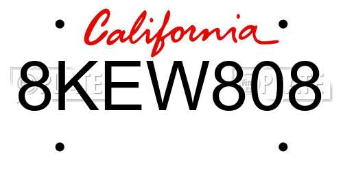 8KEW808 California License Plate