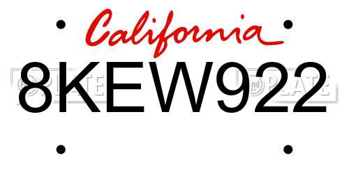 8KEW922 California License Plate