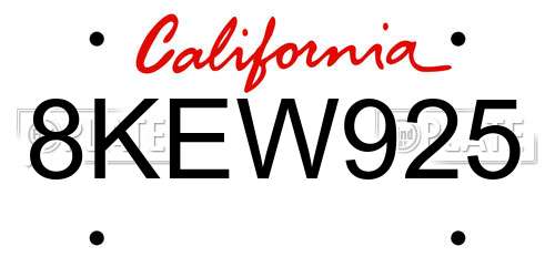 8KEW925 California License Plate