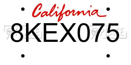 8KEX075 California License Plate