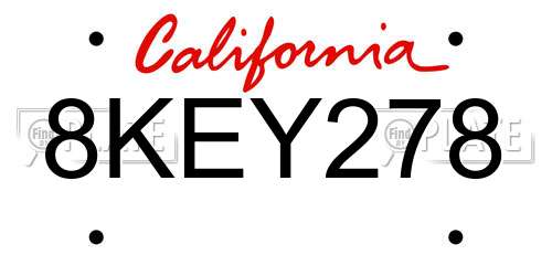 8KEY278 California License Plate