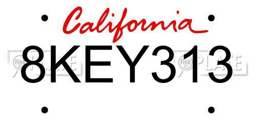 8KEY313 California License Plate