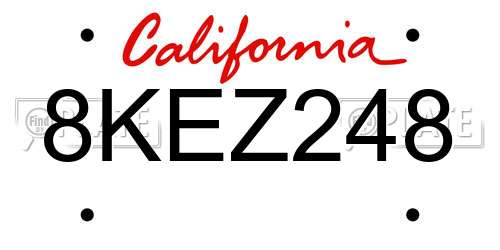 8KEZ248 California License Plate