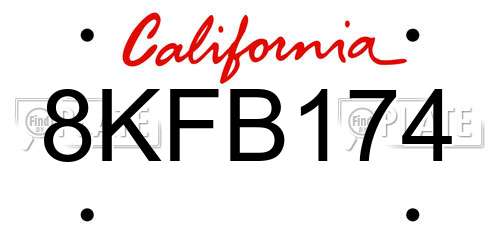 8KFB174 California License Plate