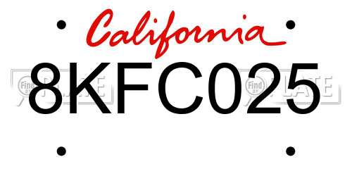 8KFC025 California License Plate