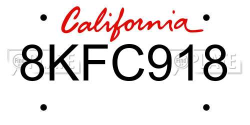 8KFC918 California License Plate