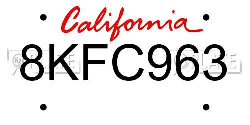 8KFC963 California License Plate