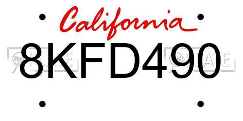8KFD490 California License Plate