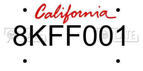8KFF001 California License Plate