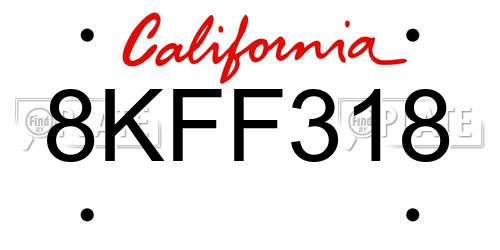 8KFF318 California License Plate