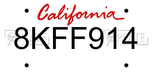 8KFF914 California License Plate