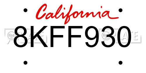 8KFF930 California License Plate