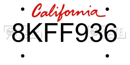 8KFF936 California License Plate