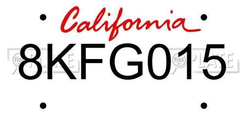 8KFG015 California License Plate
