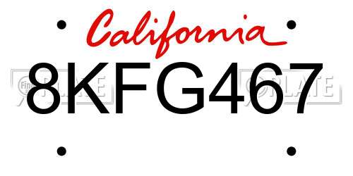 8KFG467 California License Plate