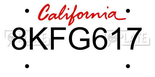 8KFG617 California License Plate