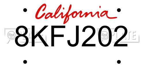 8KFJ202 California License Plate