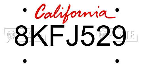 8KFJ529 California License Plate
