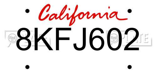 8KFJ602 California License Plate