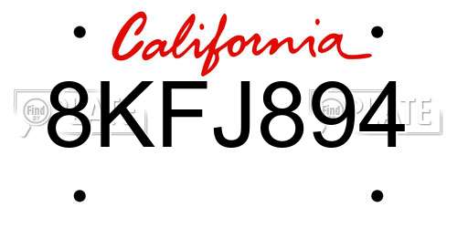 8KFJ894 California License Plate