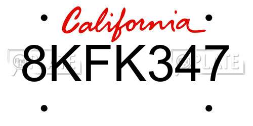 8KFK347 California License Plate