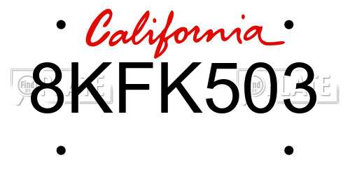8KFK503 California License Plate