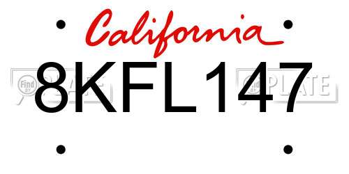 8KFL147 California License Plate